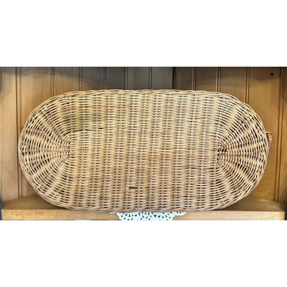 Vintage Woven Wicker Serving Tray Bamboo Handles - Picture 4 of 4